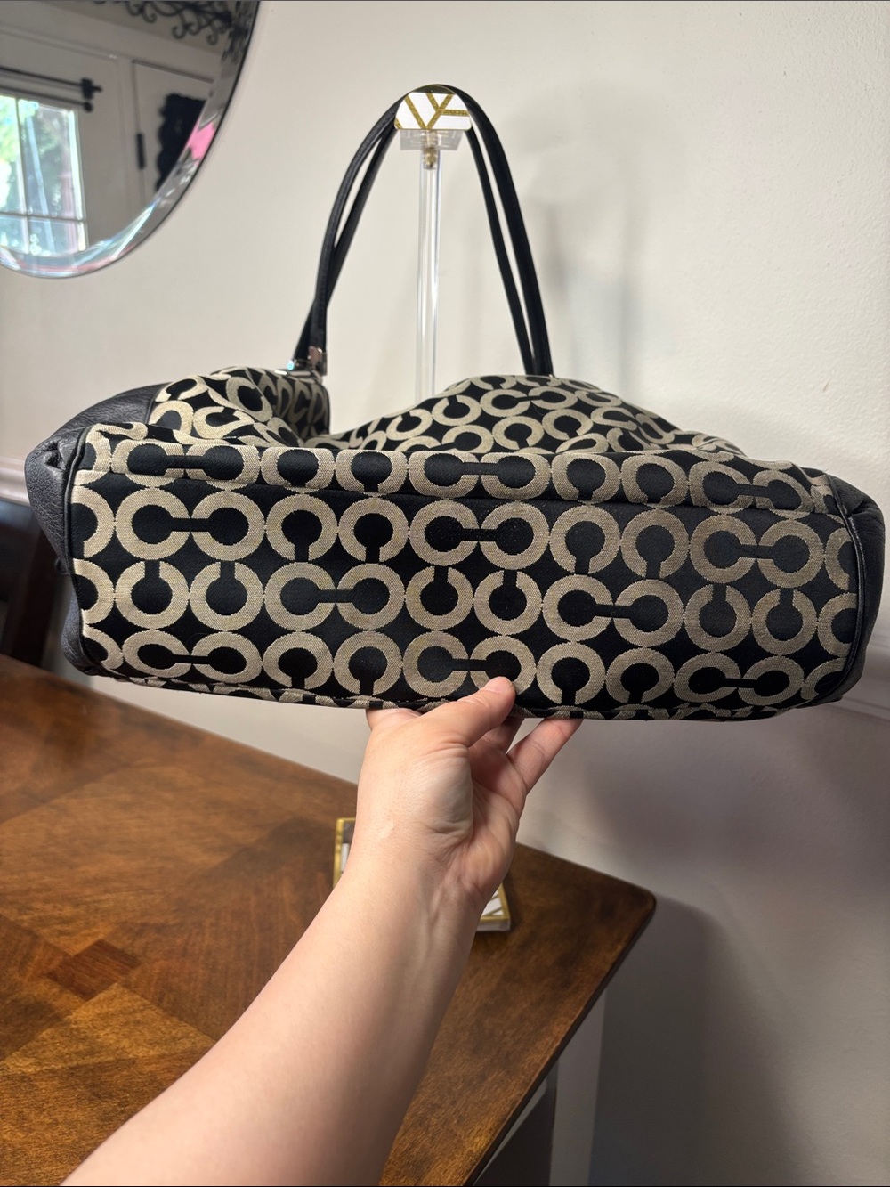 π₯COACH Phoebe Signature Op Art Shoulder Bag with Leather Trim - Picture 12 of 16